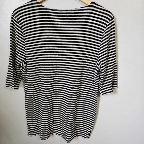 EUC LUCKY BRAND DEEP V NECK STRIPED HALF SLEEVES RIBBED TOP SIZE XL - Picture 5 of 13